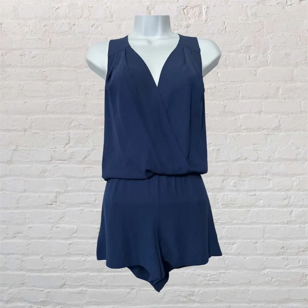 BCBGMAXAZRIA Blue Thalia Draped Romper One Piece Lightweight Pockets‎ Size Small